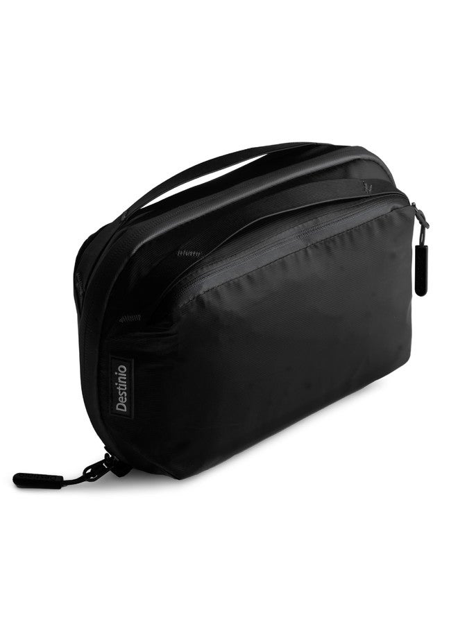 Destinio Nylon Toiletry Bag For Unisex - Waterproof Organizer With Hanging Hook - Travel Pouch And Shaving Kit Bag, Cosmetic And Make Up Pouches (Black) 24 X 17 X 7 Cm - Image 3